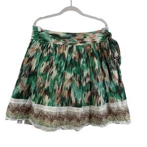 Linen Silk Printed West 38th Circle Mini Skirt Size 12 Tie Waist Boho Goblincore